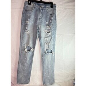 Womens Distressed Paint Splatter Denim Jeans Light Wash Size‎ M
